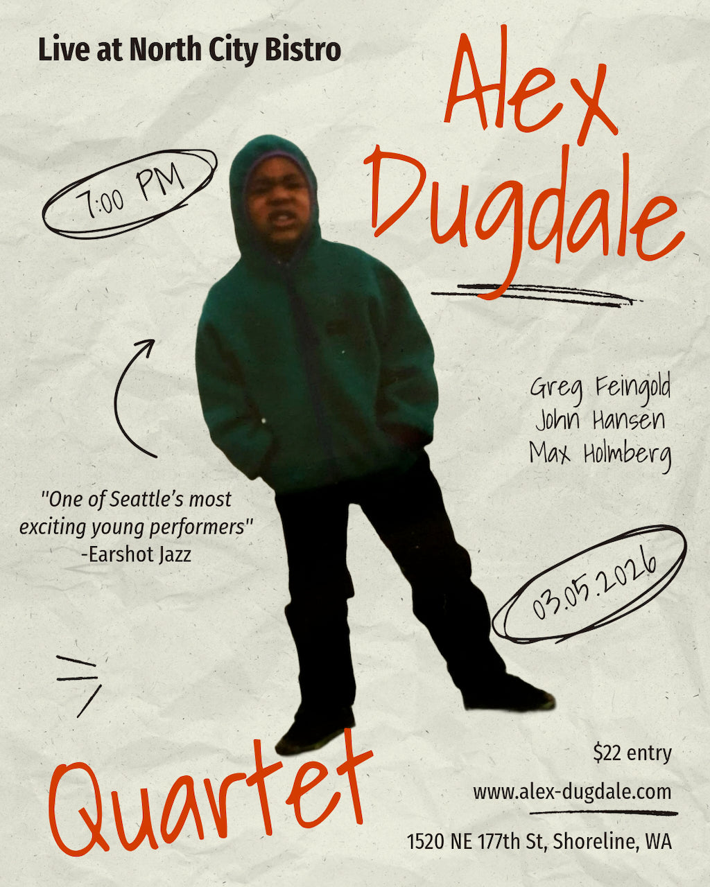 THURSDAY - MARCH 5th- Alex Dugdale Quartet