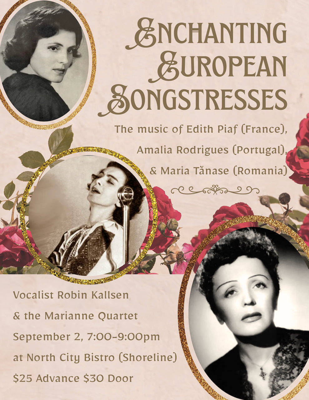 WEDNESDAY  -  SEPTEMBER 2nd - Vocalist Robin Kallsen & The Marianne Quartet - Enchanting European Songstresses