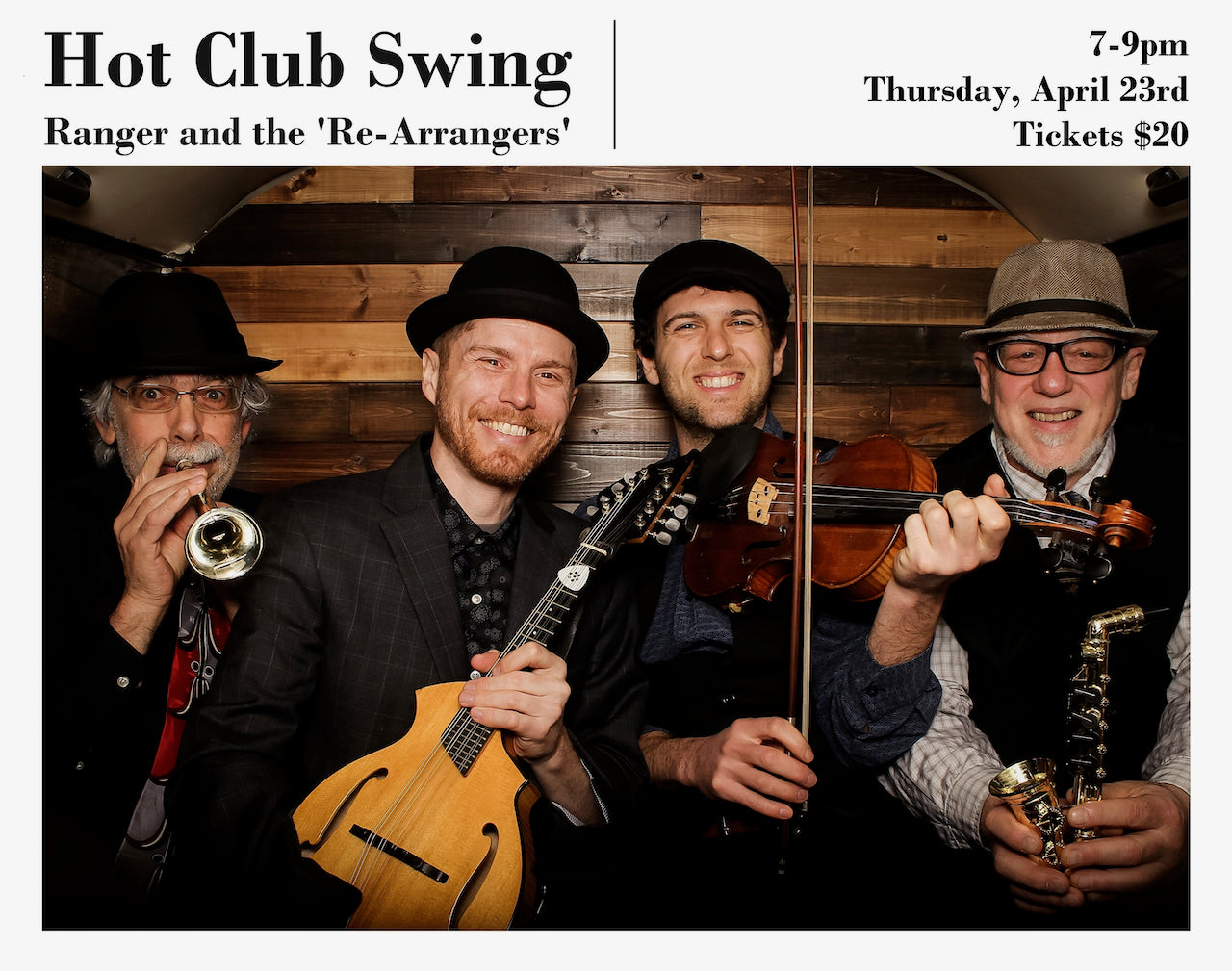 THURSDAY - APRIL 23rd - Hot Club Swing with Ranger and the 'Re-Arrangers'